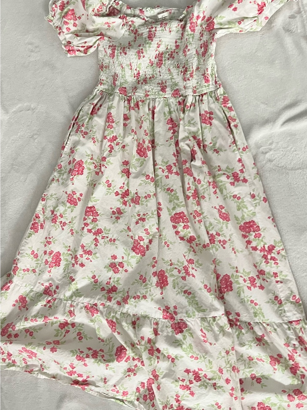 Floral Smocked Maxi Dress in White and Pink